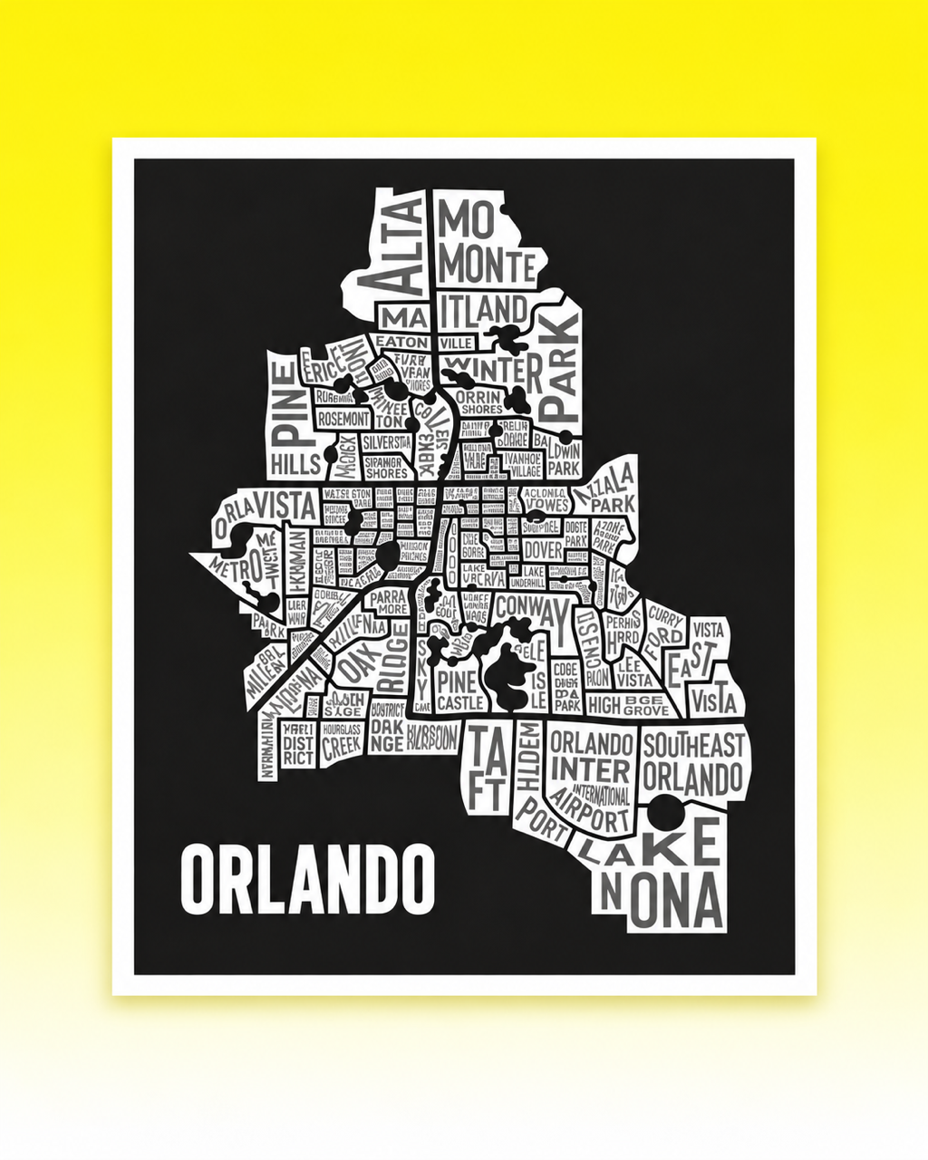 11 x 14 Black & White Orlando Map