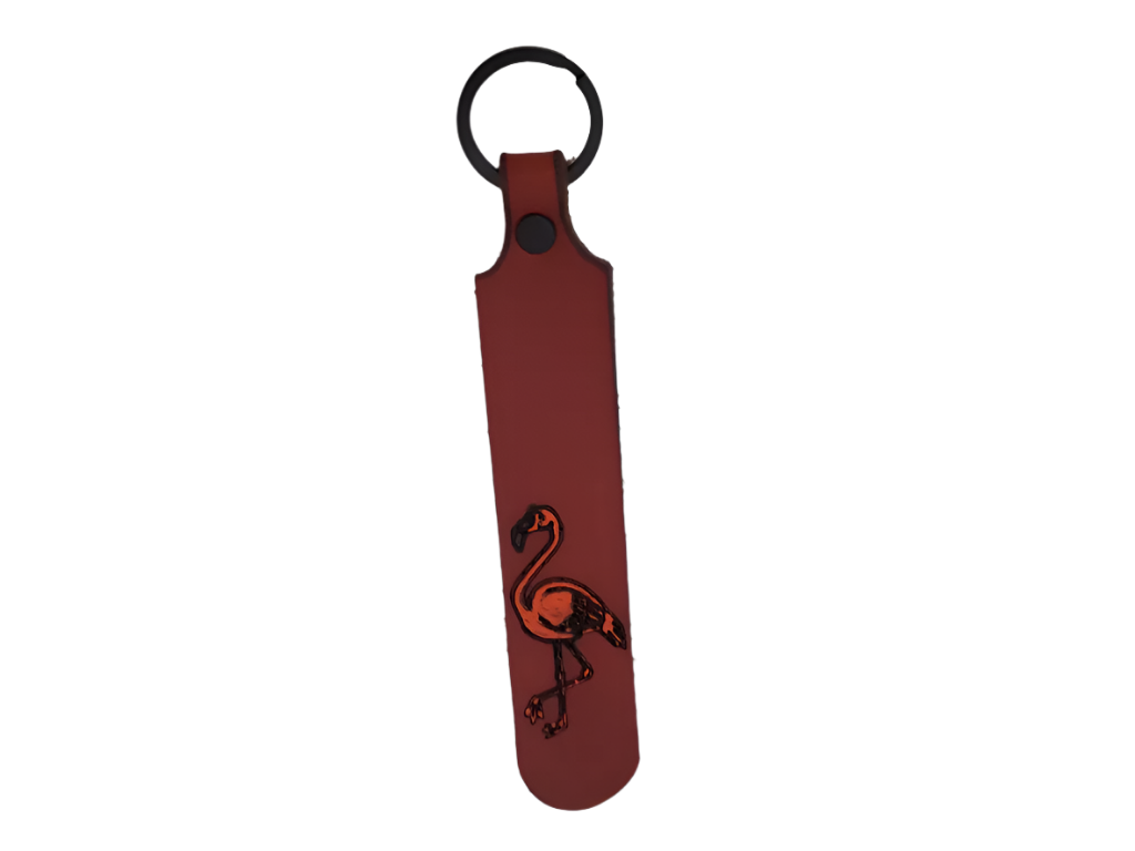 Flamingo Painted Leather Keychain