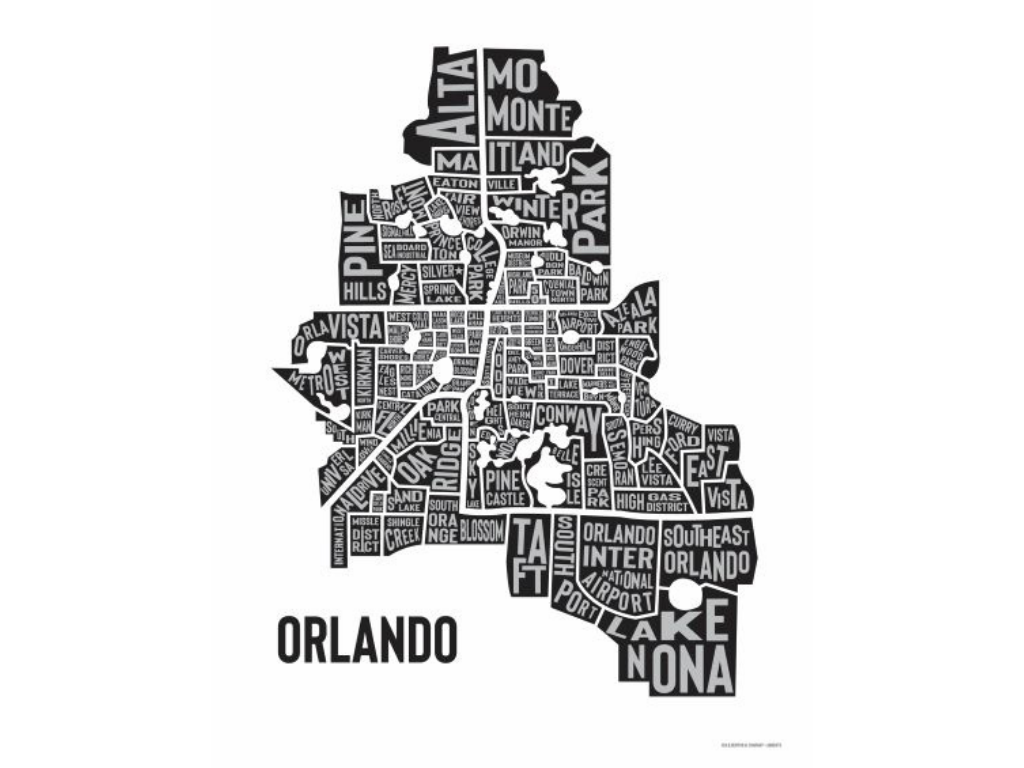 B & W Orlando Map, White Background