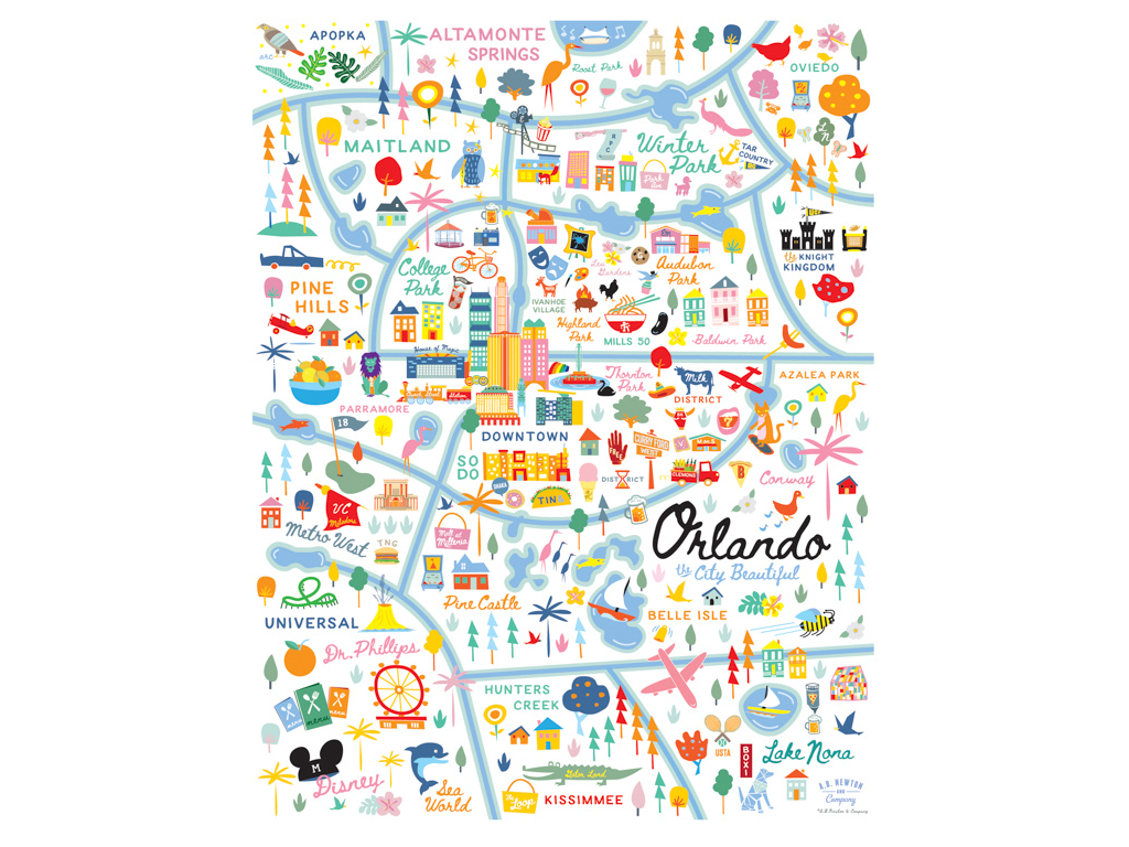 Color Orlando Map, White Background