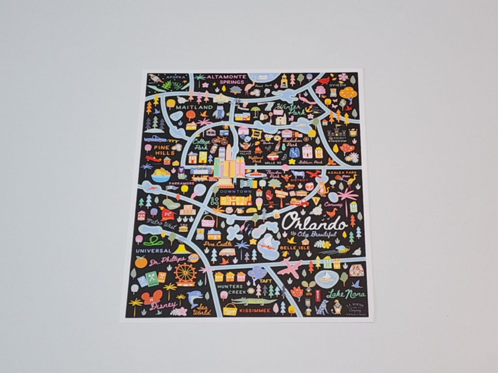 Color Orlando Map, Black Background