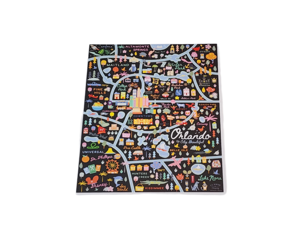 Color Orlando Map, Black Background