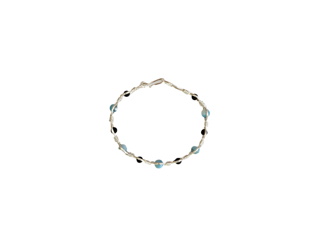 Pearl & Lava Stone on Copper & Sterling Silver Bracelet