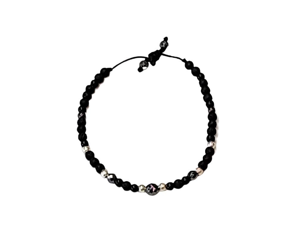 Stackable Sterling Silver, Black Jade, Lava & Hematite Bracelets
