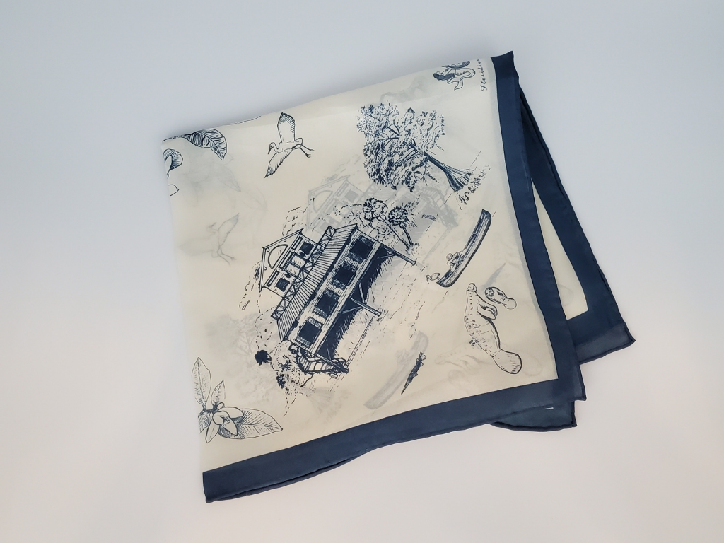 Manatee & Canoe Silk Scarf 26 X 26