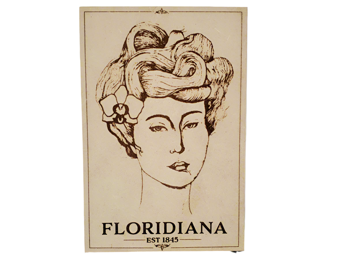 Florida Gibson Girl, Hibiscus, wooden postcard