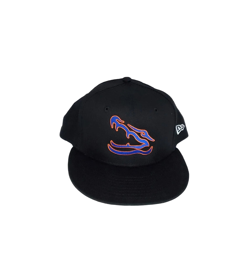 Black cap with a colorful alligator head design