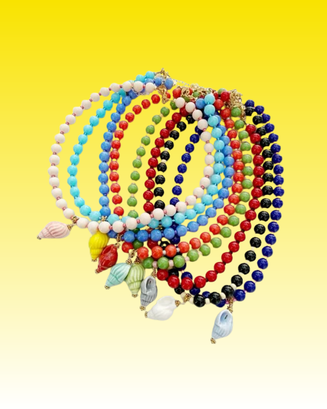 Glass Beaded Shell Necklace in a Variety of Colors