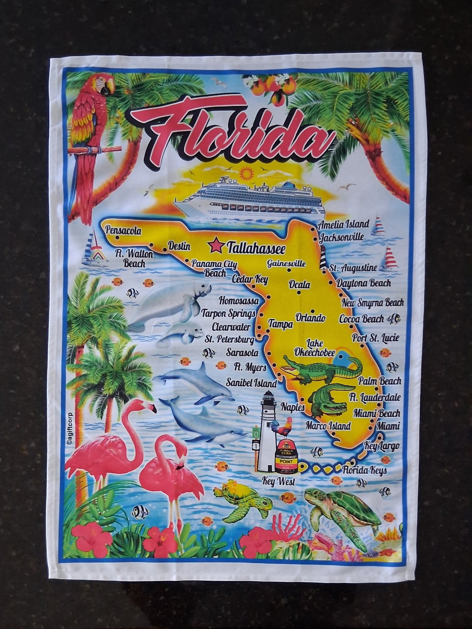 Florida Map Tea Towel