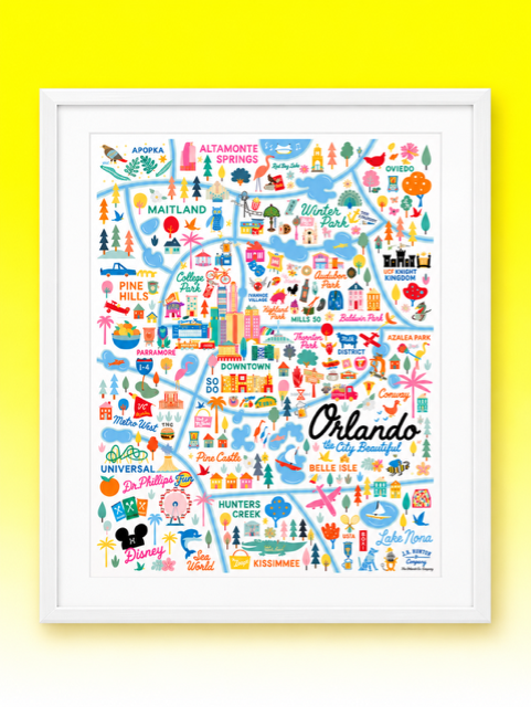 Framed 11 x 14 Color Orlando Map Print