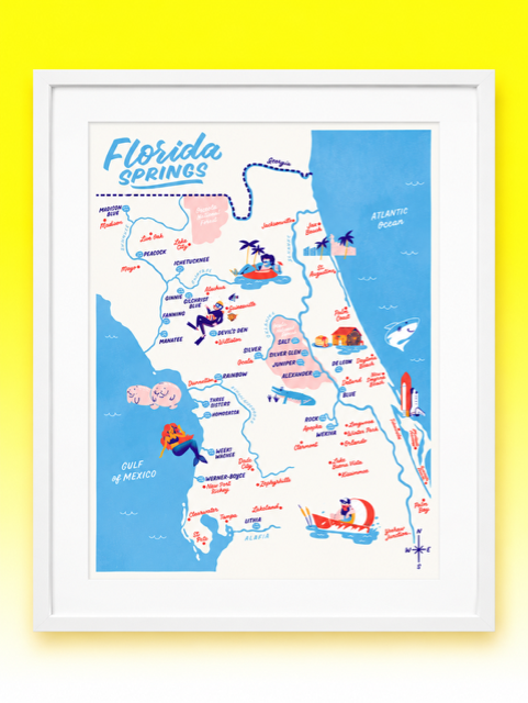 Framed 11 x 14 Florida Springs Map Print