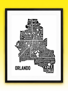 Framed 11 x 14 White and Black Orlando Map