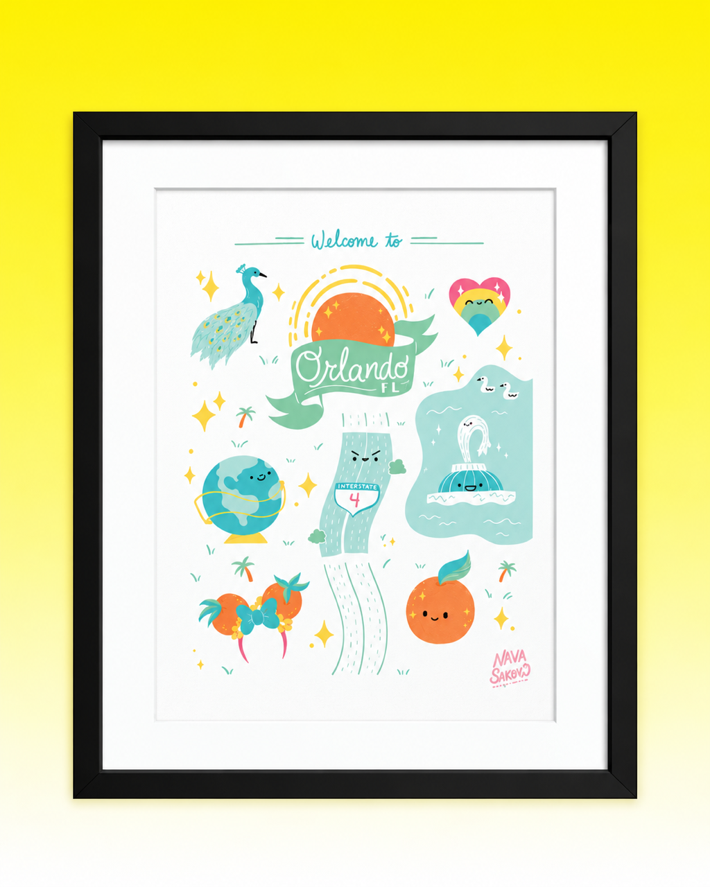 Framed 8 x 10 Orlando City Map Art Print