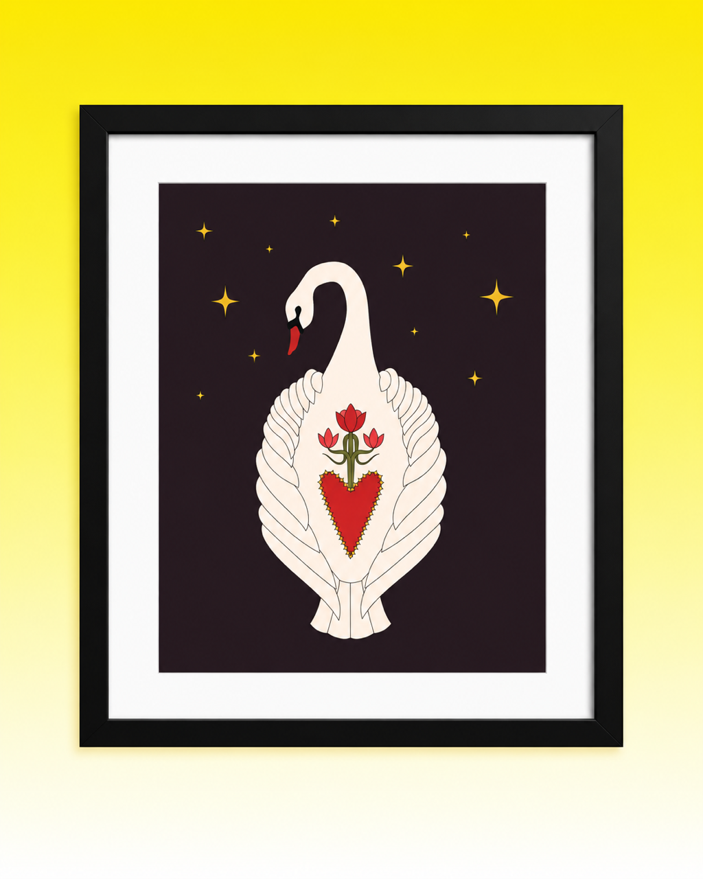 Framed 8 x 10 Swan Print, Black
