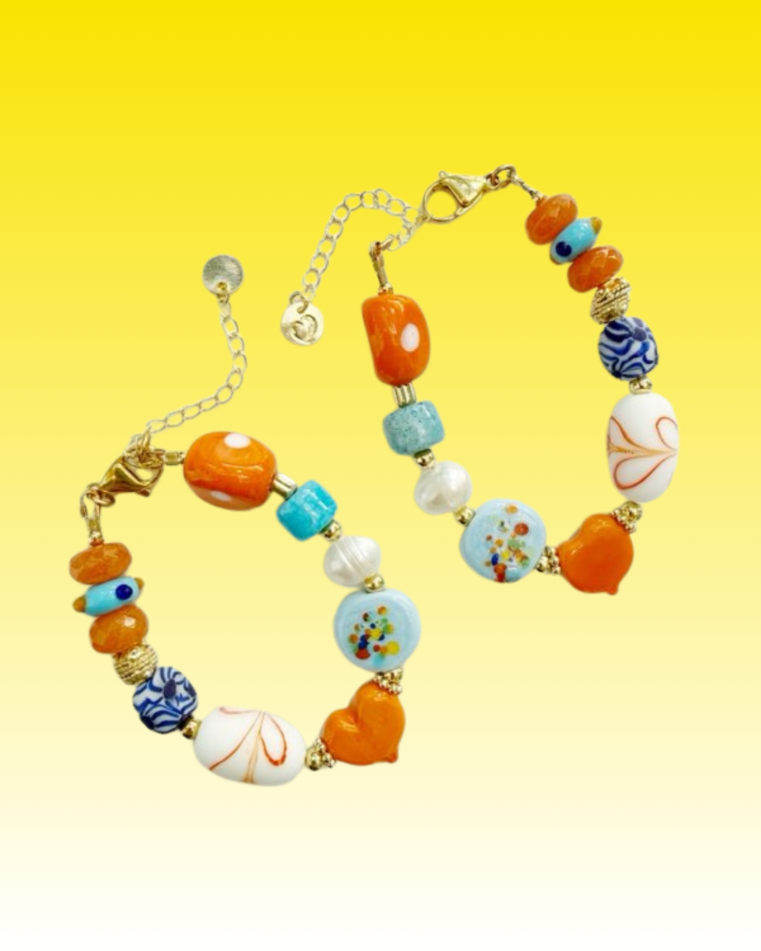 Multicolor glass beads on bracelet