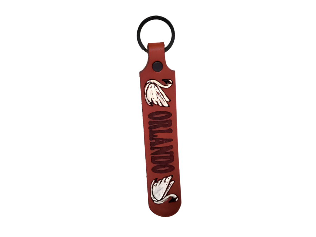 Swan Painted Leather Keychain