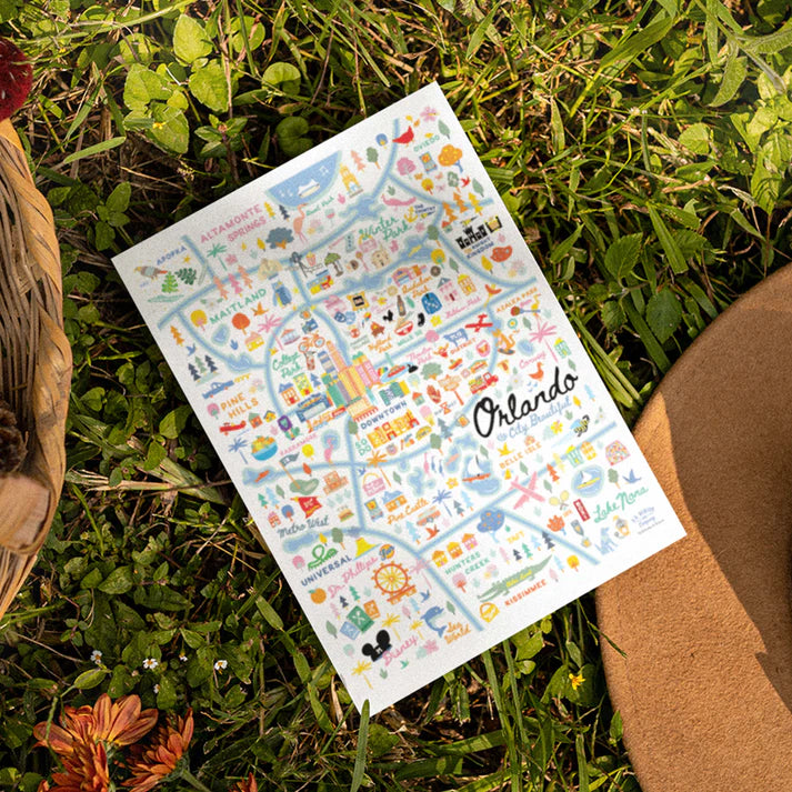 Orlando Map, White, Postcard