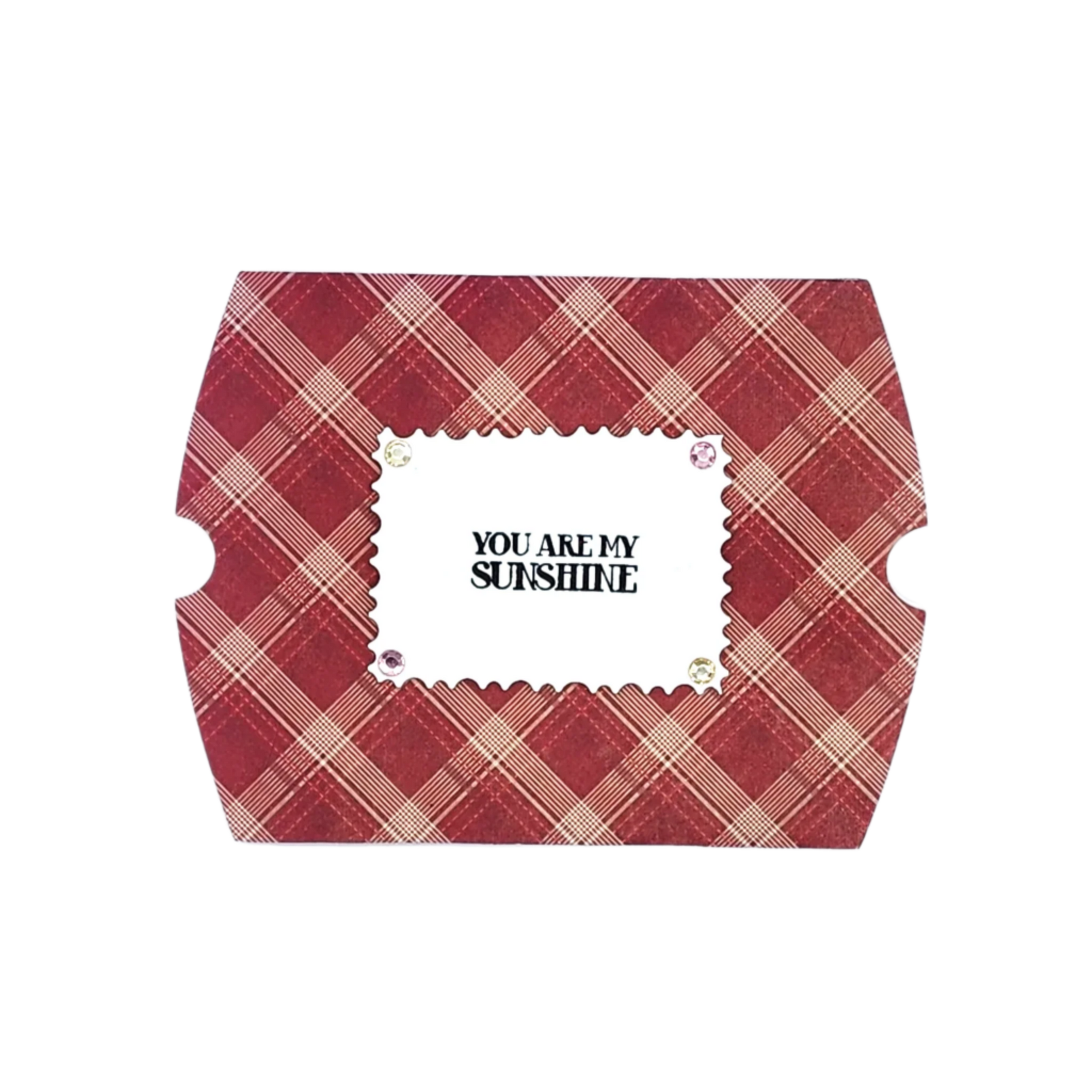 Red plaid card with 'You are my sunshine' text on a white background